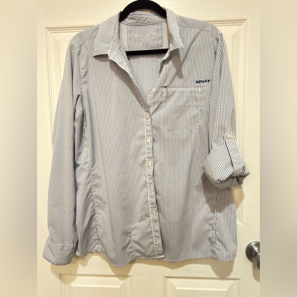 Pair of Women’s Ariat VentTek Blue & White Shirts XL - Picture 6 of 13